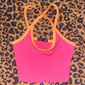SHEIN Vibrant Pink and Orange Strappy Top